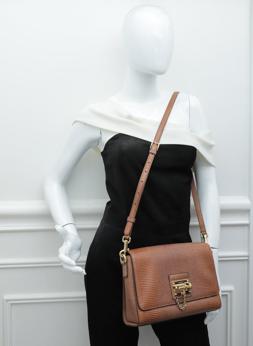 Dolce & Gabbana Browm Lizard Print Miss Monica Medium Shoulder Bag