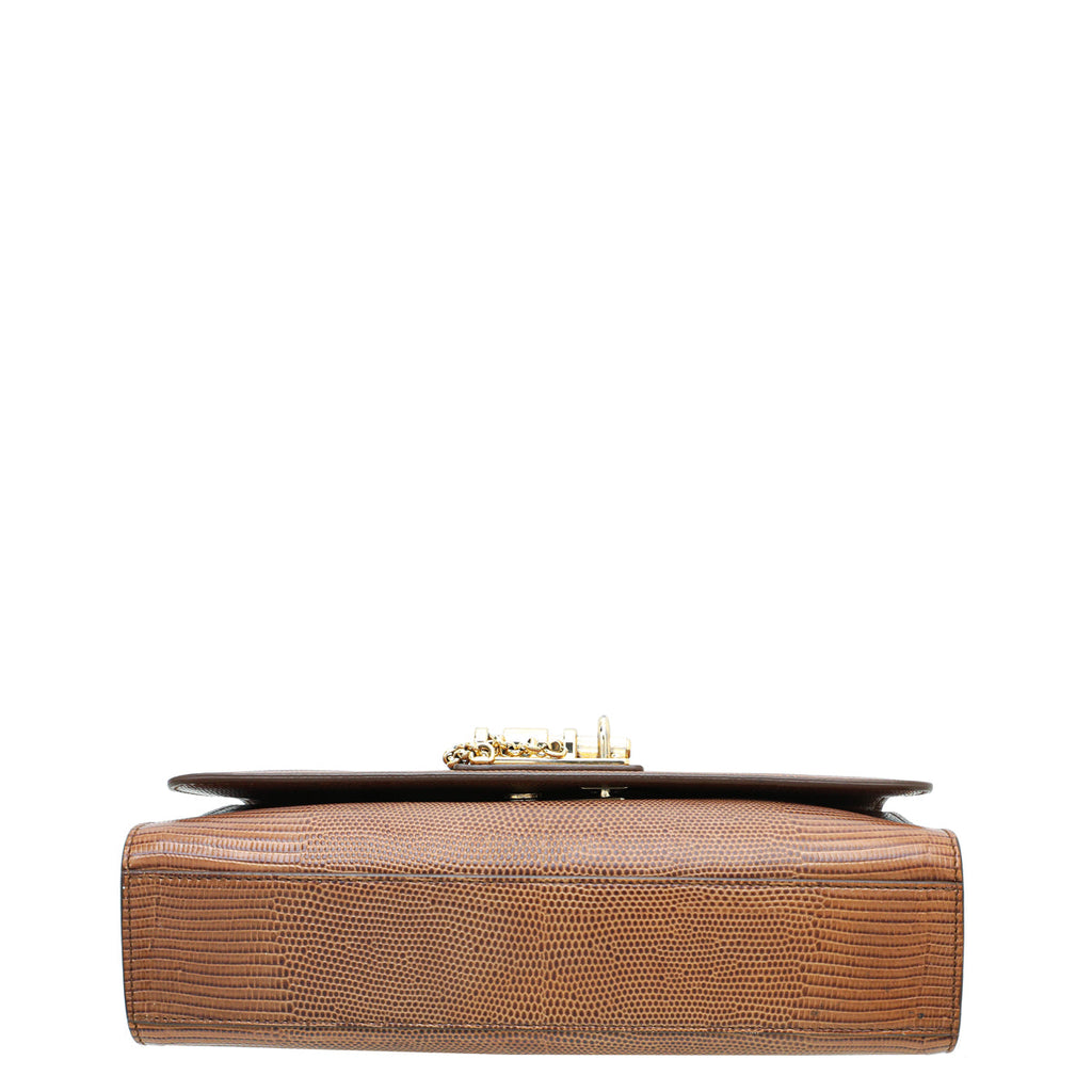 Dolce & Gabbana Browm Lizard Print Miss Monica Medium Shoulder Bag