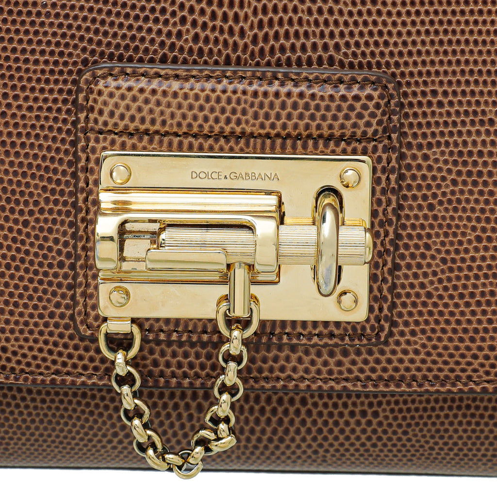 Dolce & Gabbana Browm Lizard Print Miss Monica Medium Shoulder Bag