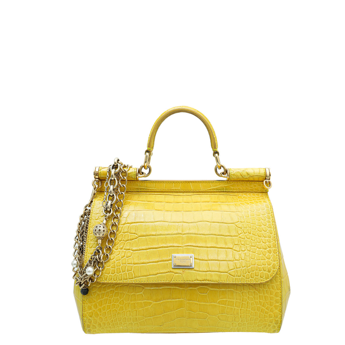 Dolce & Gabbana Yellow Crocodile Sicily Medium Bag