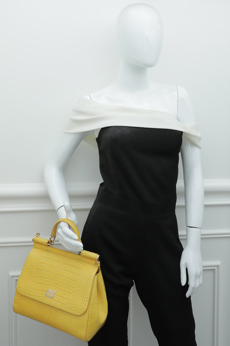 Dolce & Gabbana Yellow Crocodile Sicily Medium Bag