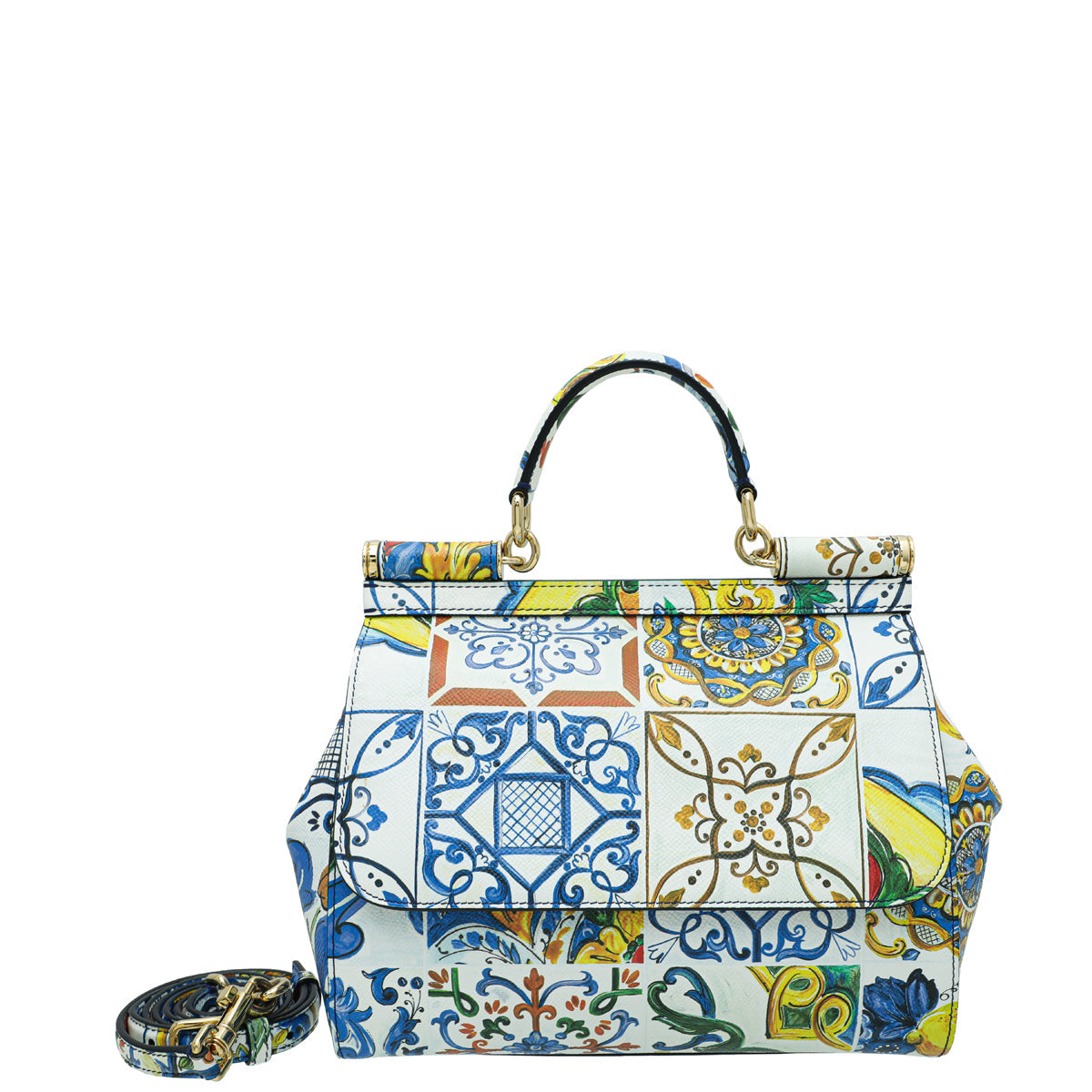 Dolce & Gabbana White Multicolor Majolica Print Sicily Bag