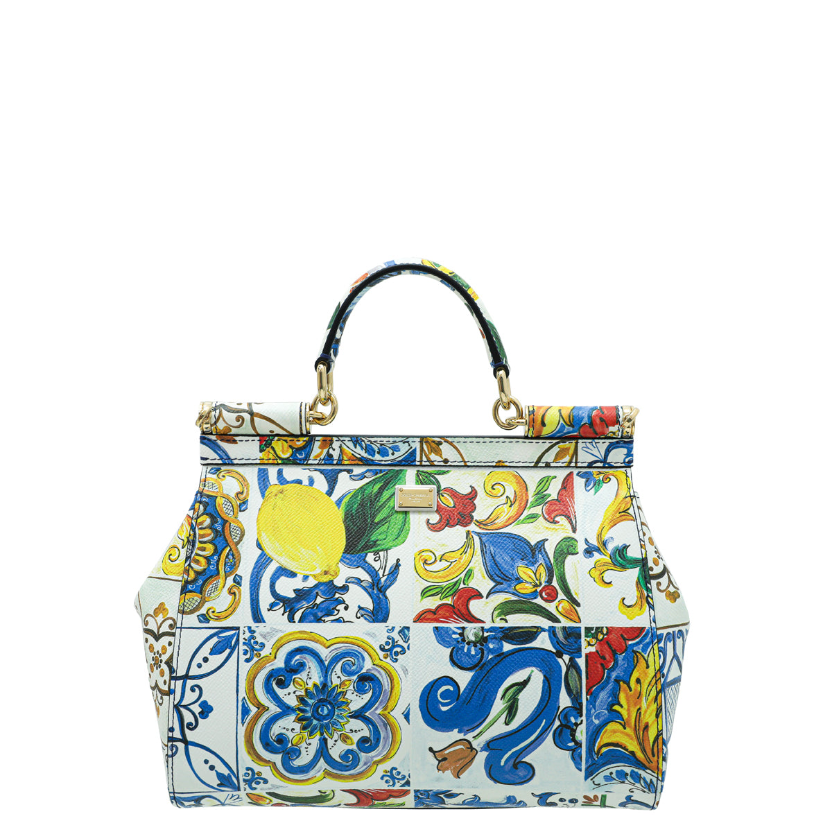 Dolce & Gabbana White Multicolor Majolica Print Sicily Bag