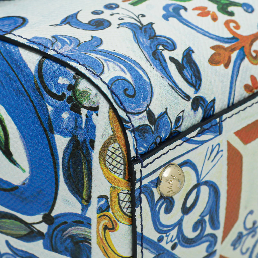 Dolce & Gabbana White Multicolor Majolica Print Sicily Bag
