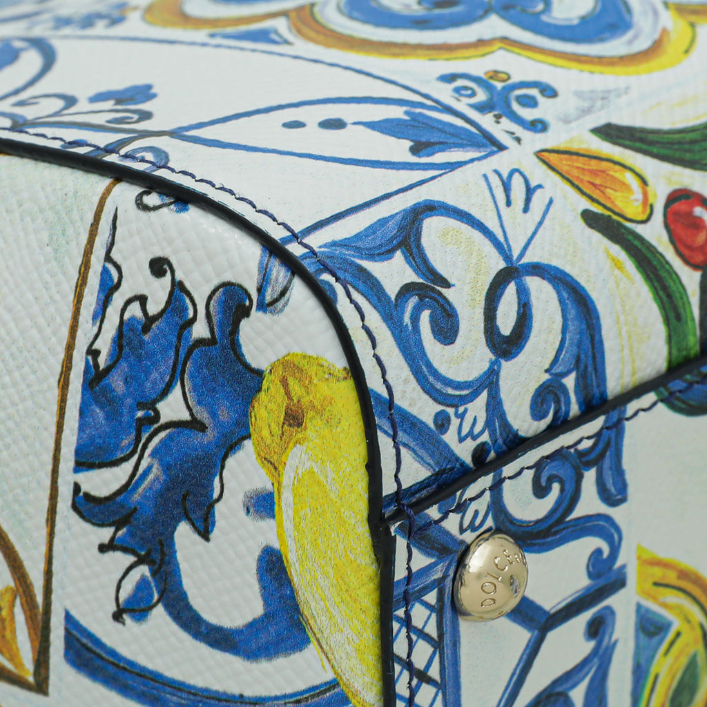 Dolce & Gabbana White Multicolor Majolica Print Sicily Bag