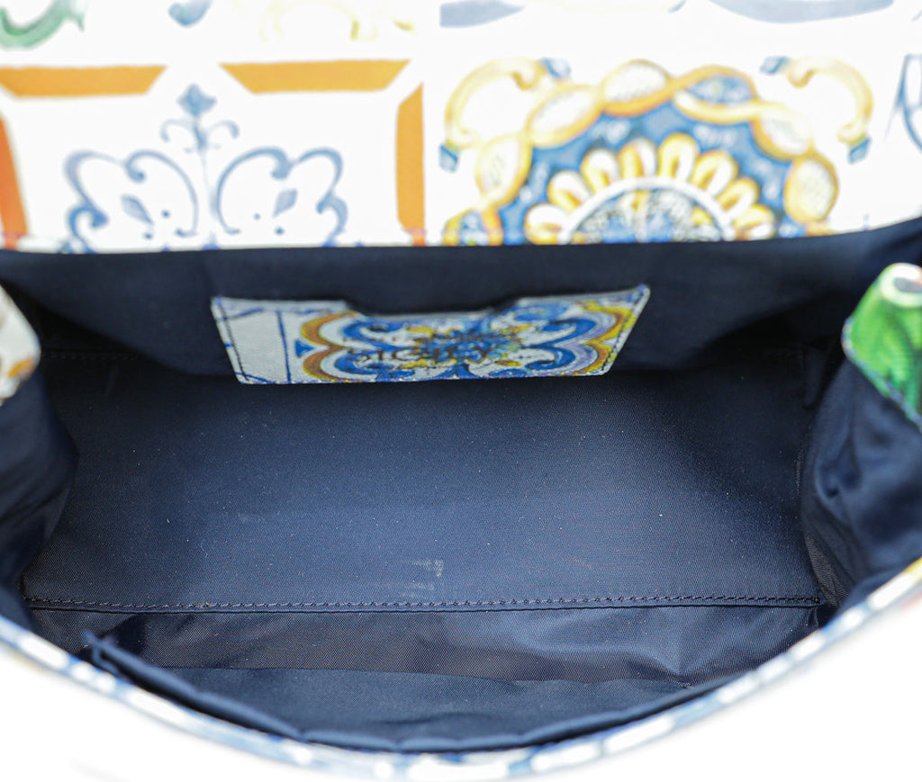 Dolce & Gabbana White Multicolor Majolica Print Sicily Bag