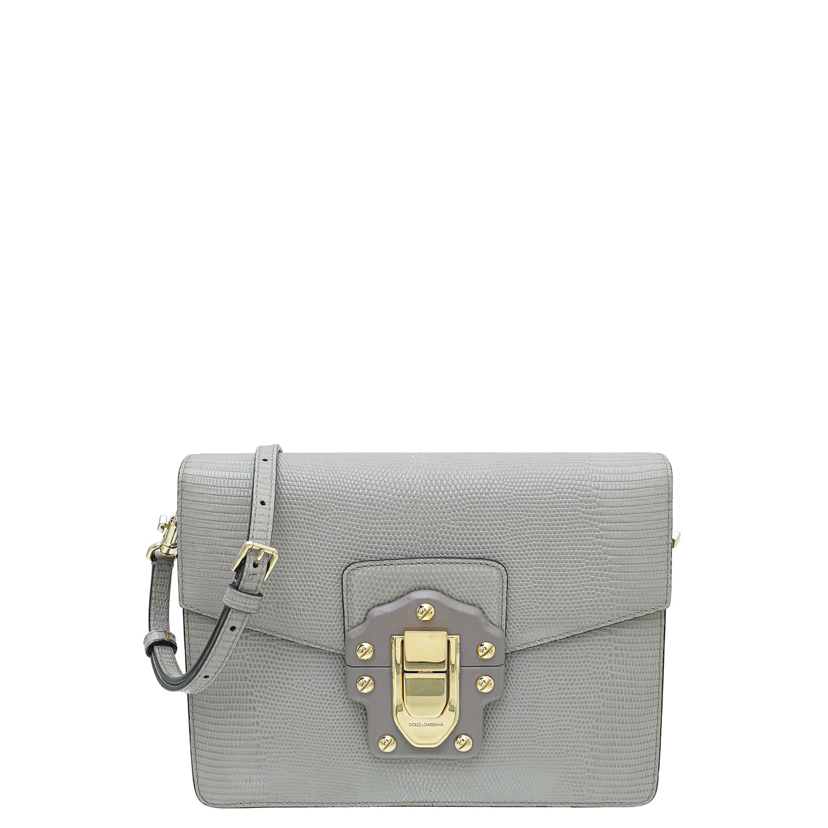 Dolce & Gabbana Light Gray Lizard Embossed Lucia Flap Bag
