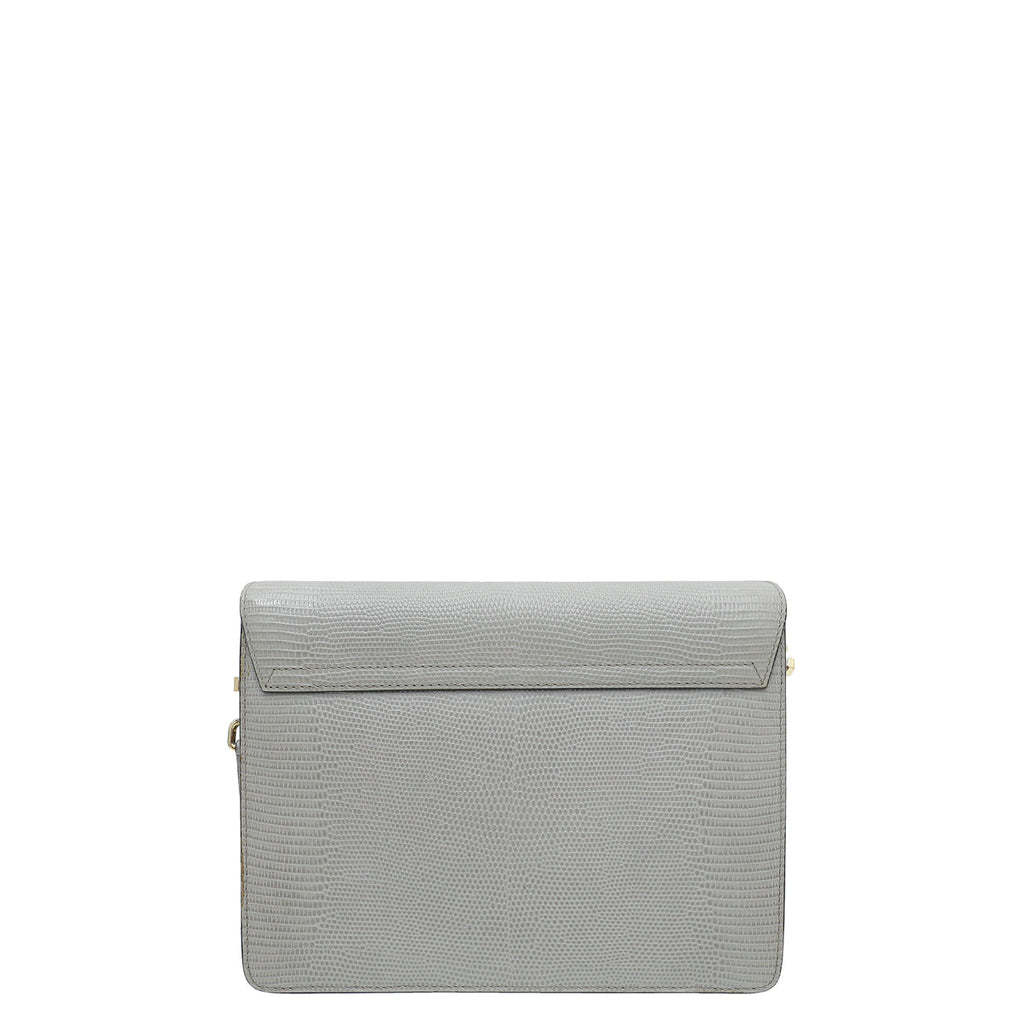 Dolce & Gabbana Light Gray Lizard Embossed Lucia Flap Bag