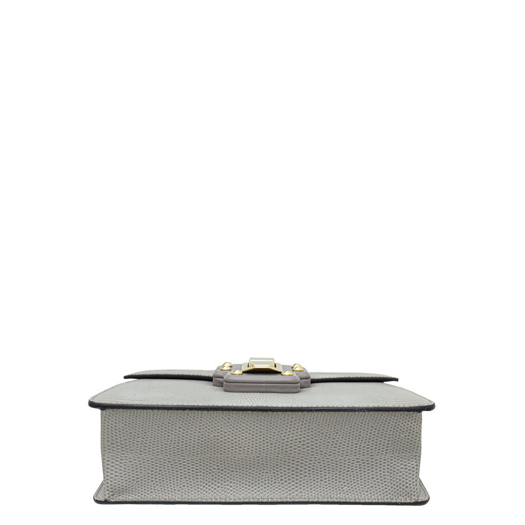 Dolce & Gabbana Light Gray Lizard Embossed Lucia Flap Bag