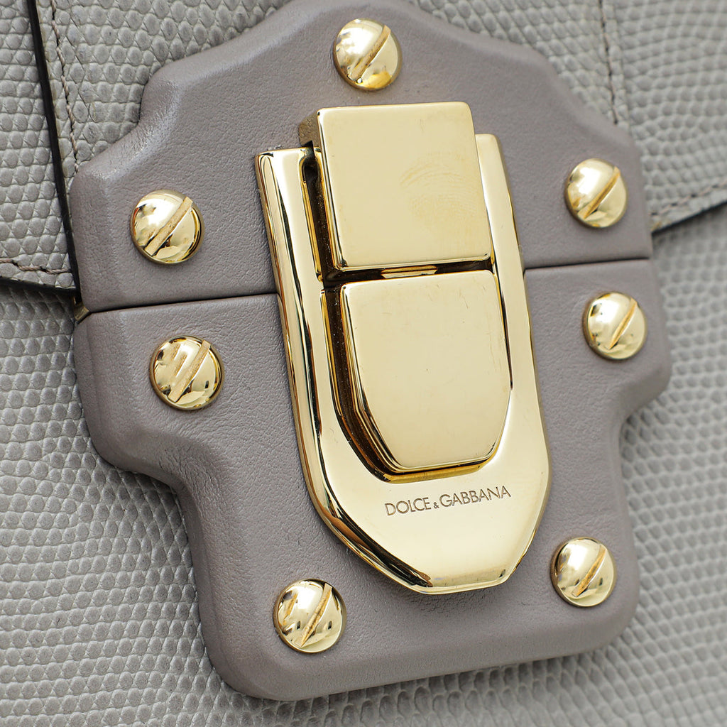 Dolce & Gabbana Light Gray Lizard Embossed Lucia Flap Bag