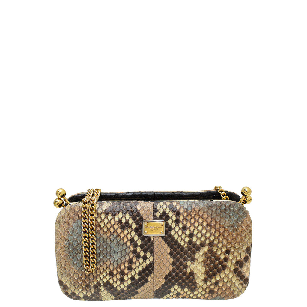Dolce & Gabbana Multicolor Python Kiss Lock Chain Clutch