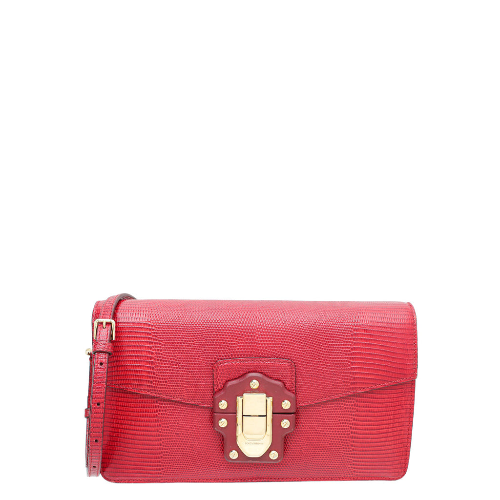 Dolce & Gabbana Red Iguana Print Lucia Shoulder Bag