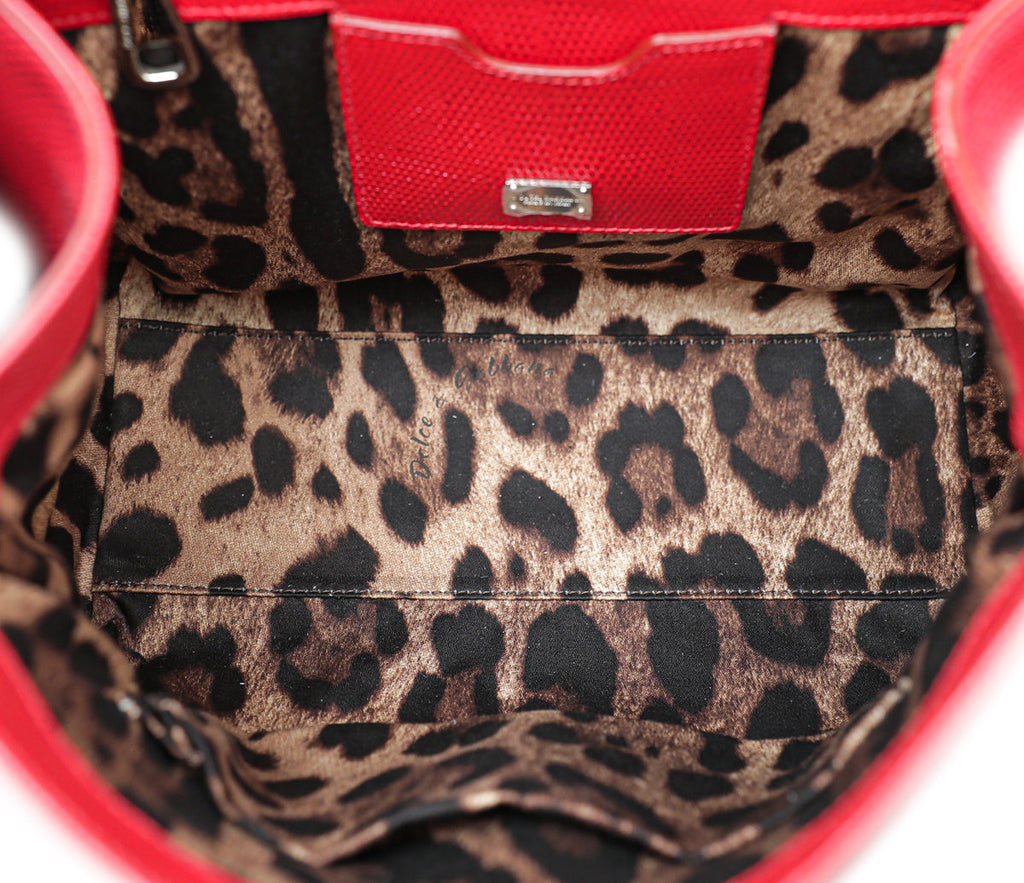 Dolce & Gabbana Red Lizard Embossed Monica Medium Bag