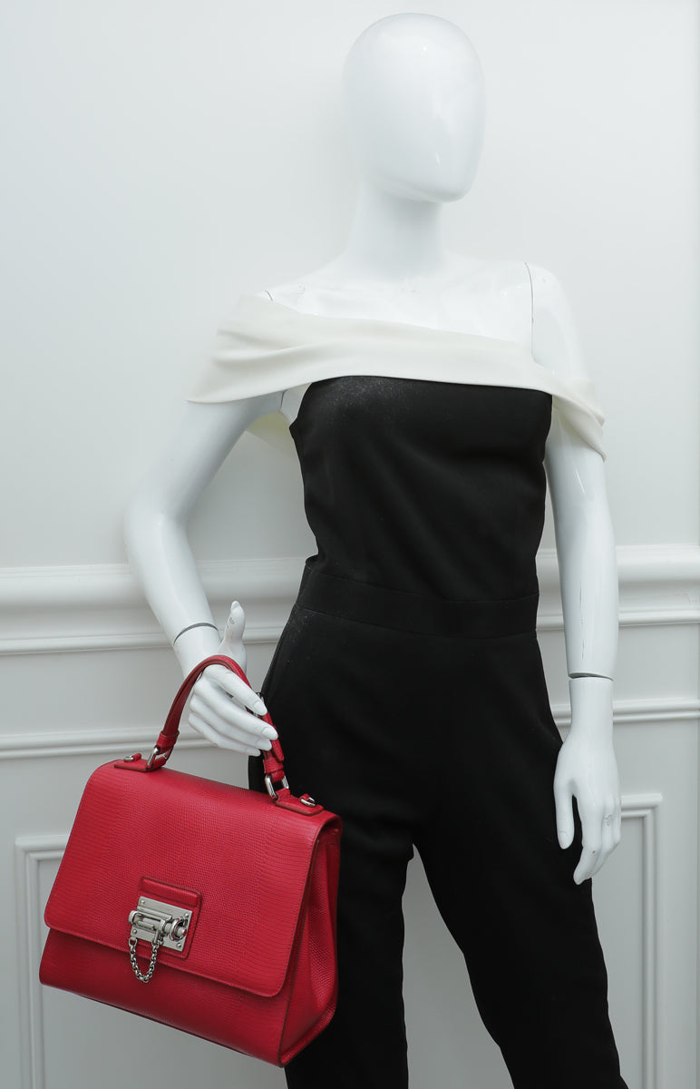 Dolce & Gabbana Red Lizard Embossed Monica Medium Bag