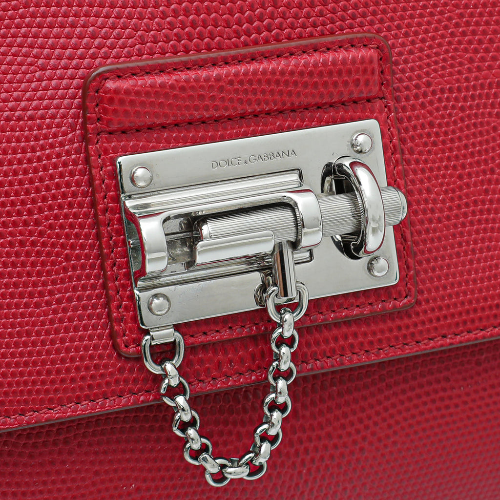 Dolce & Gabbana Red Lizard Embossed Monica Medium Bag