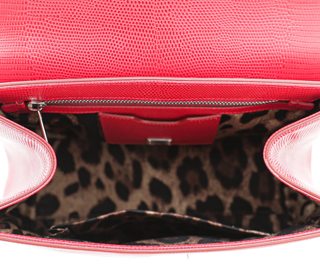 Dolce & Gabbana Red Lizard Embossed Monica Medium Bag