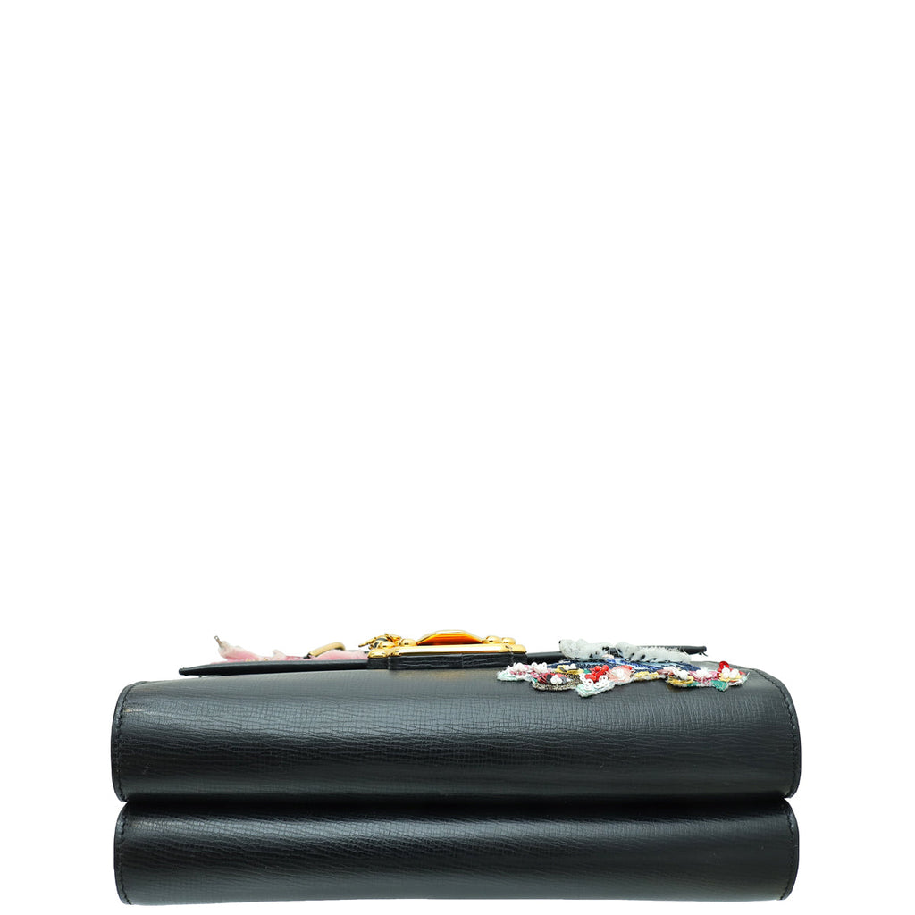 Dolce & Gabbana Black Lucia Bird Applique Embroidered Shoulder Bag
