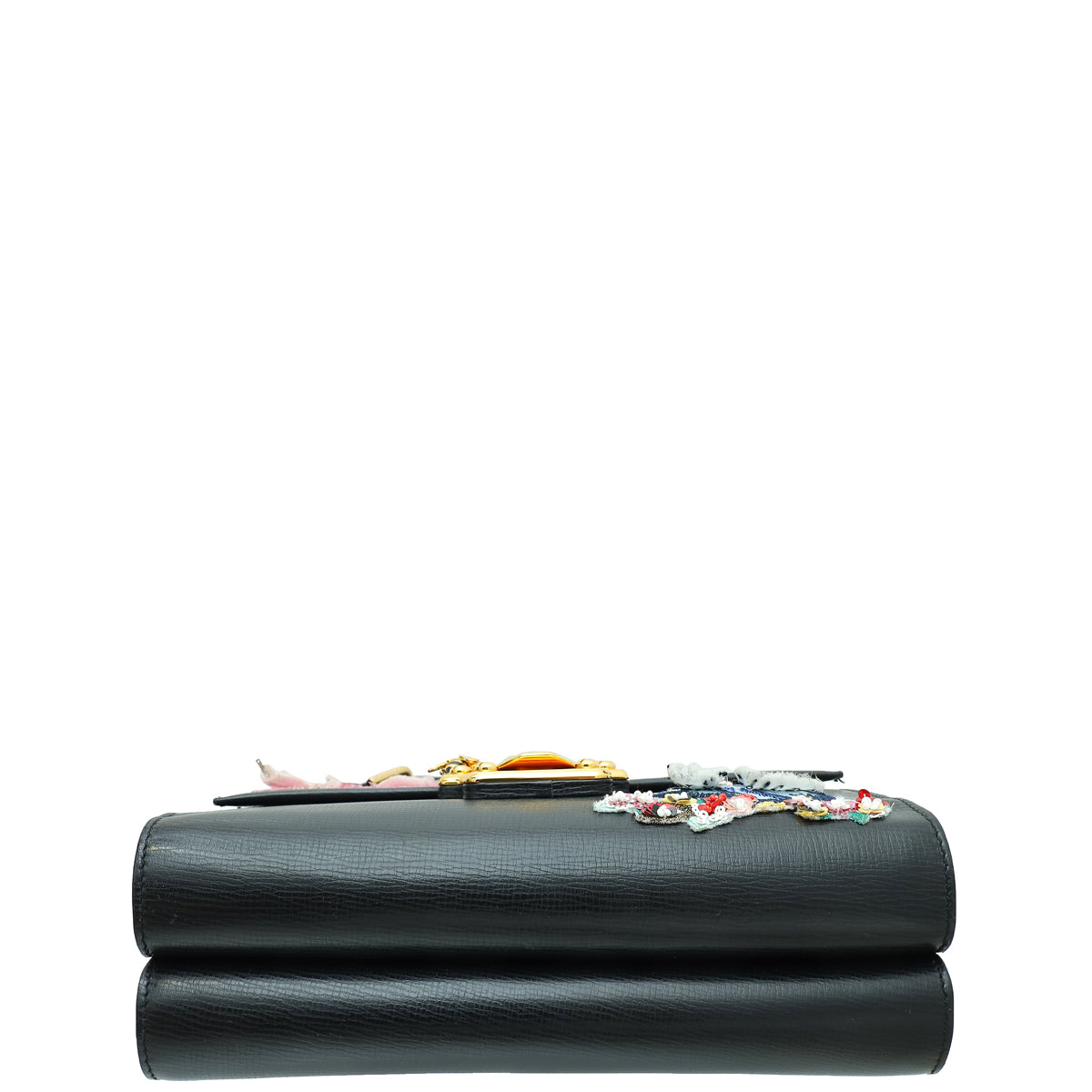 Dolce & Gabbana Black Lucia Bird Applique Embroidered Shoulder Bag
