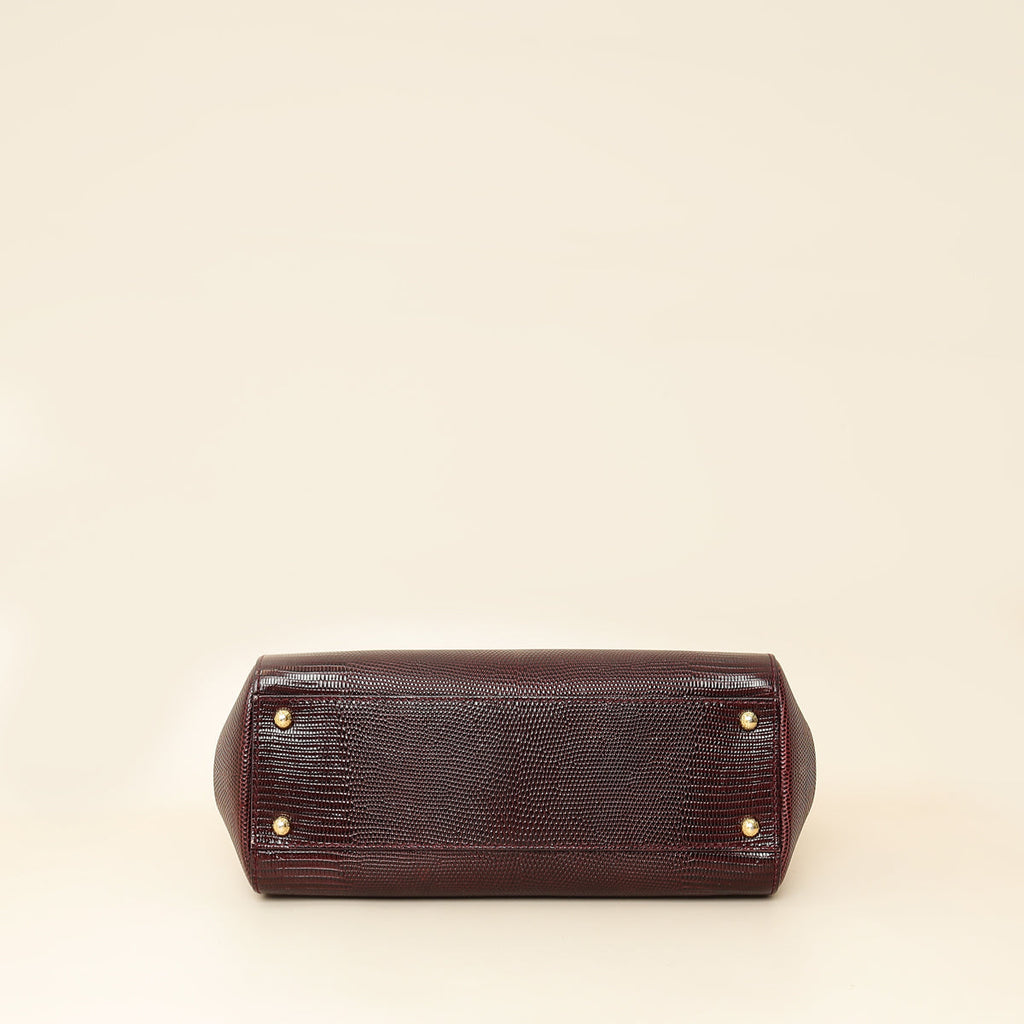 Dolce & Gabbana Bordeaux Lizard Embossed Sicily Medium Bag