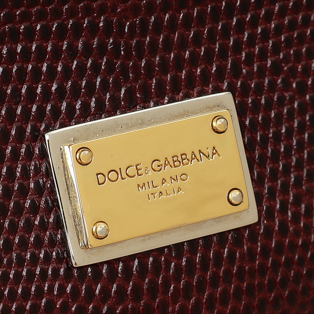 Dolce & Gabbana Bordeaux Lizard Embossed Sicily Medium Bag