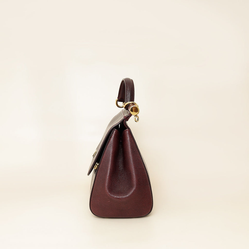 Dolce & Gabbana Bordeaux Lizard Embossed Sicily Medium Bag