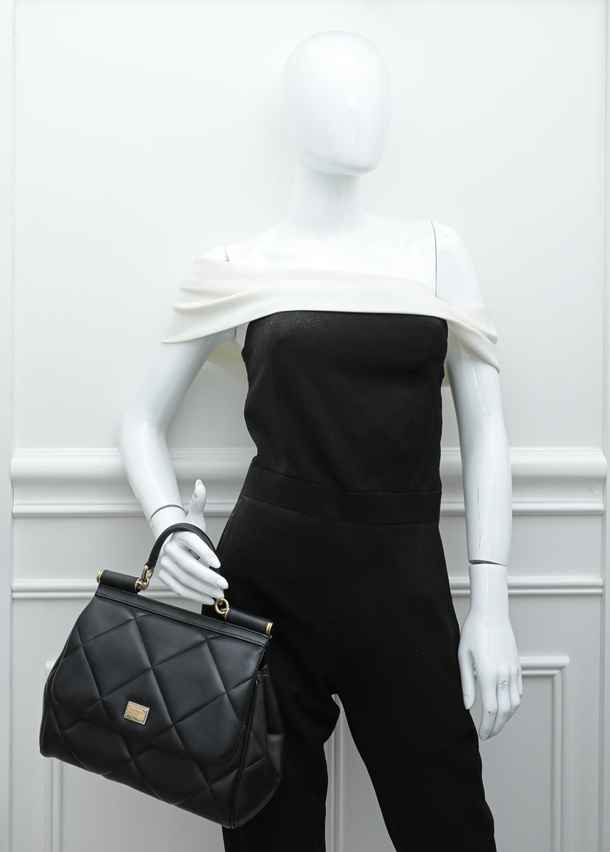 Dolce & Gabbana Black Quilted Sicily Medium Bag
