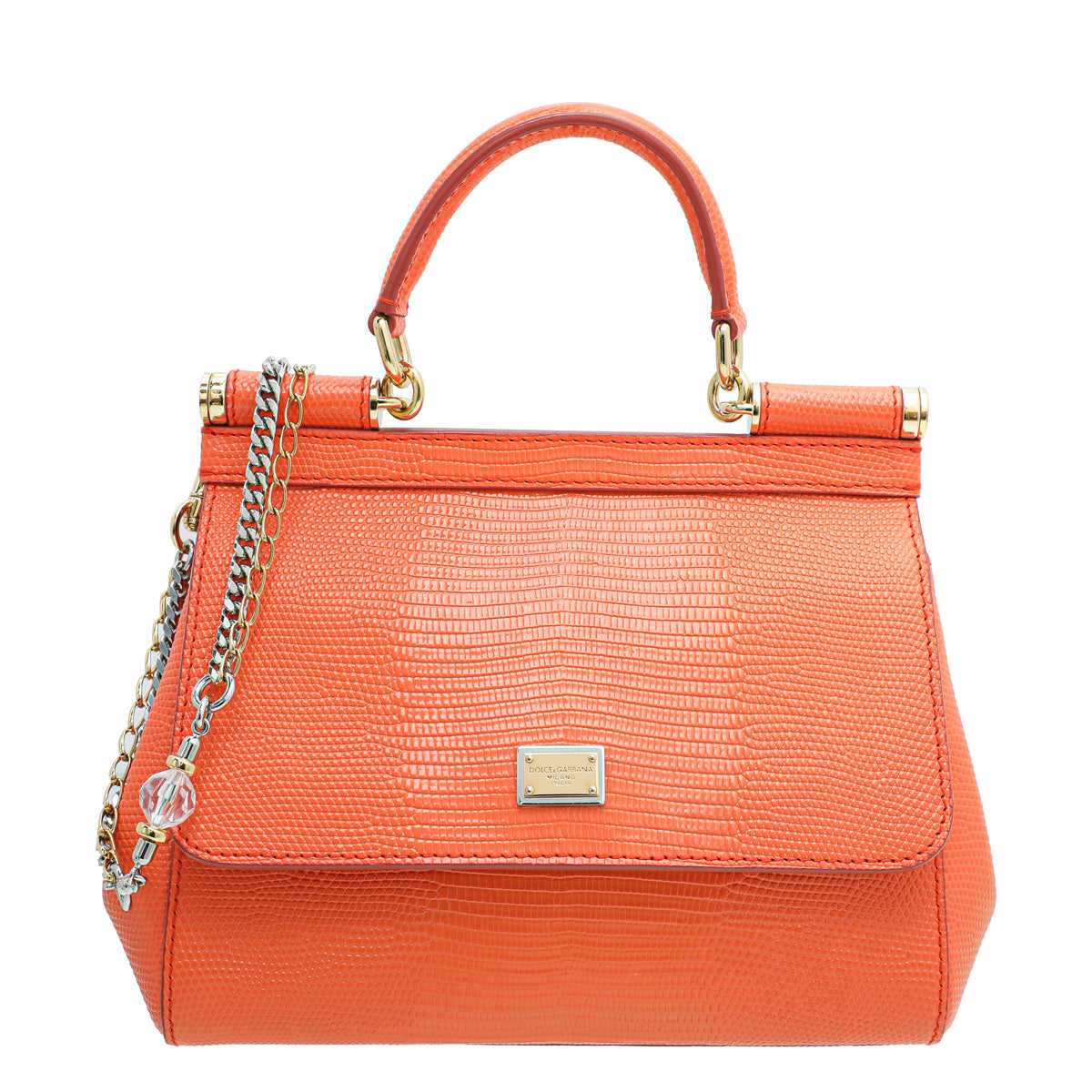 Dolce & Gabbana Orange Iguana Print Sicily Small Chain Bag