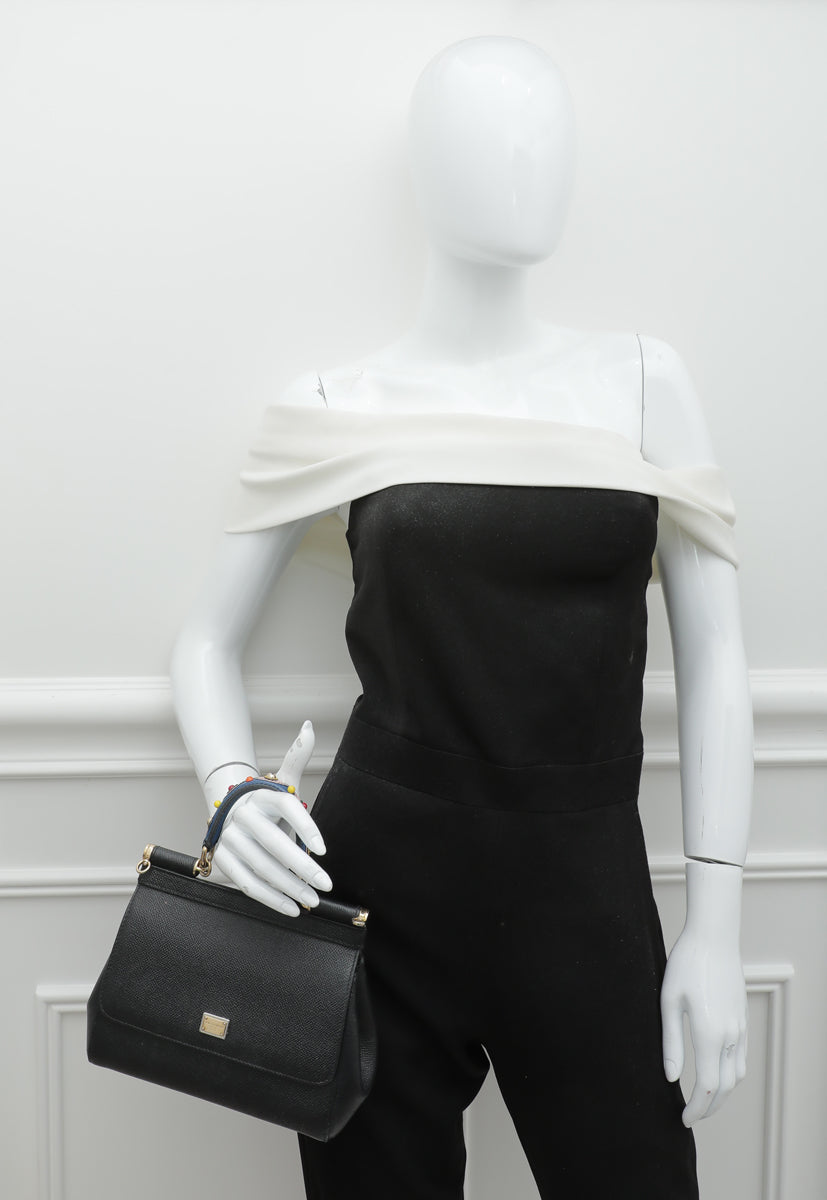 Dolce & Gabbana Black Studded Handle Small Sicily Bag