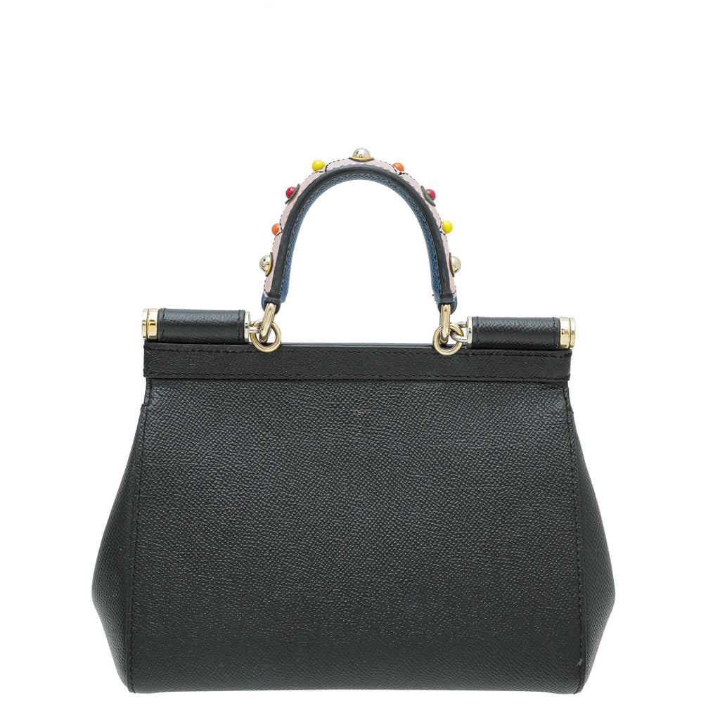 Dolce & Gabbana Black Studded Handle Small Sicily Bag
