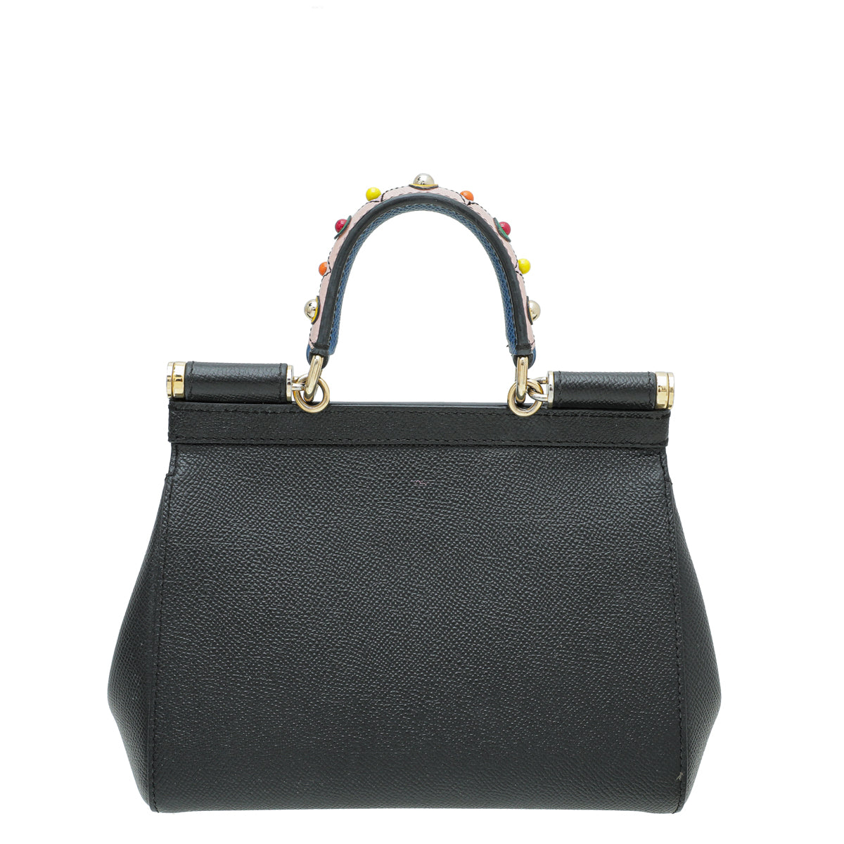 Dolce & Gabbana Black Studded Handle Small Sicily Bag