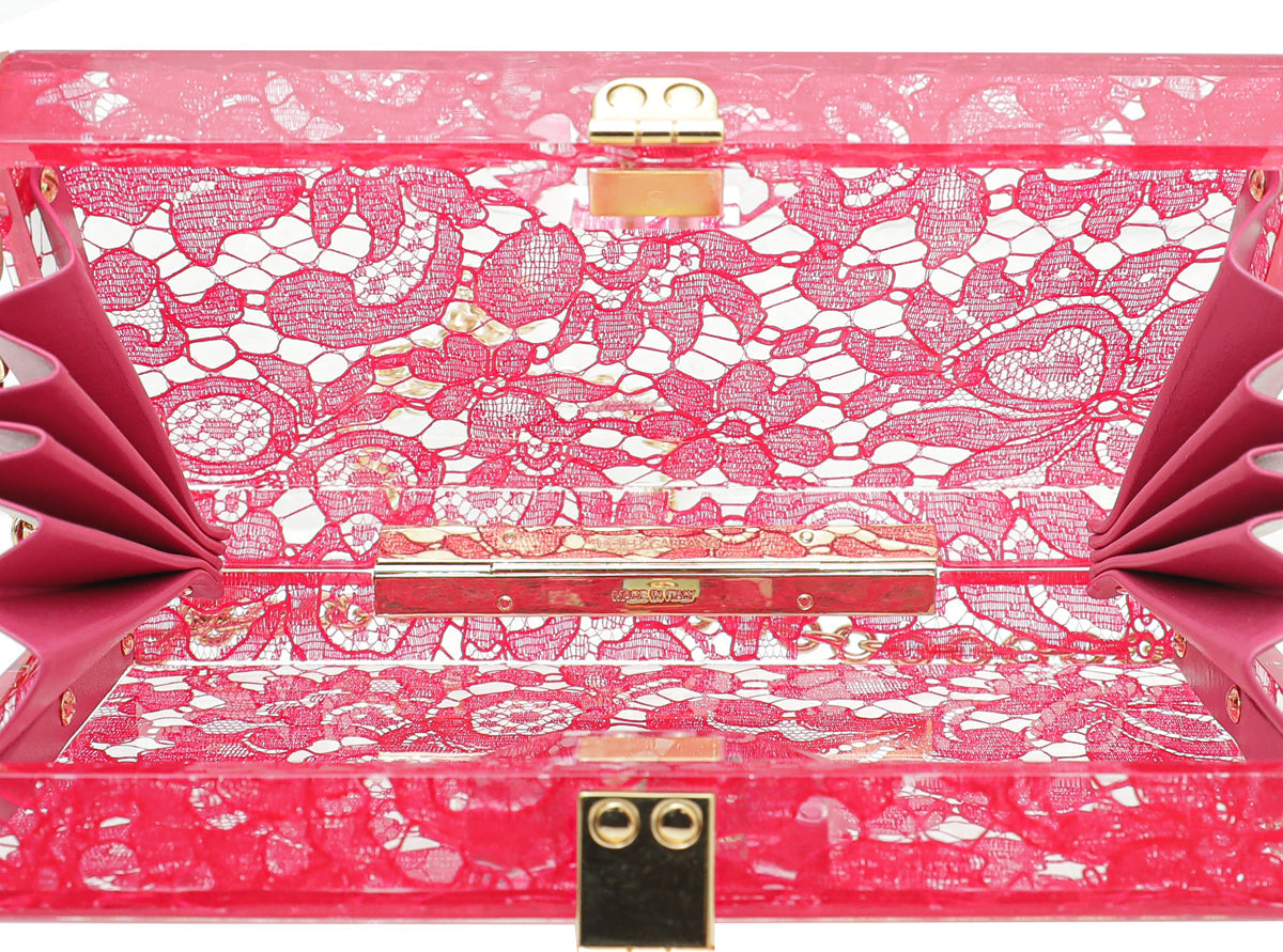 Dolce & Gabbana Red Plexiglass and Lace Box Pocket Clutch