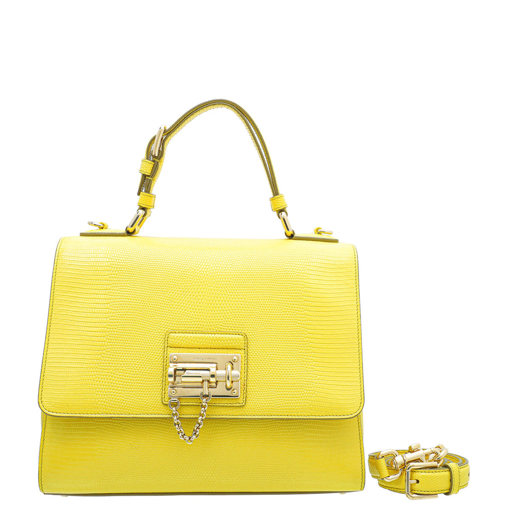 Dolce & Gabbana Yellow Lizard Print Miss Monica Top Handle Medium Bag