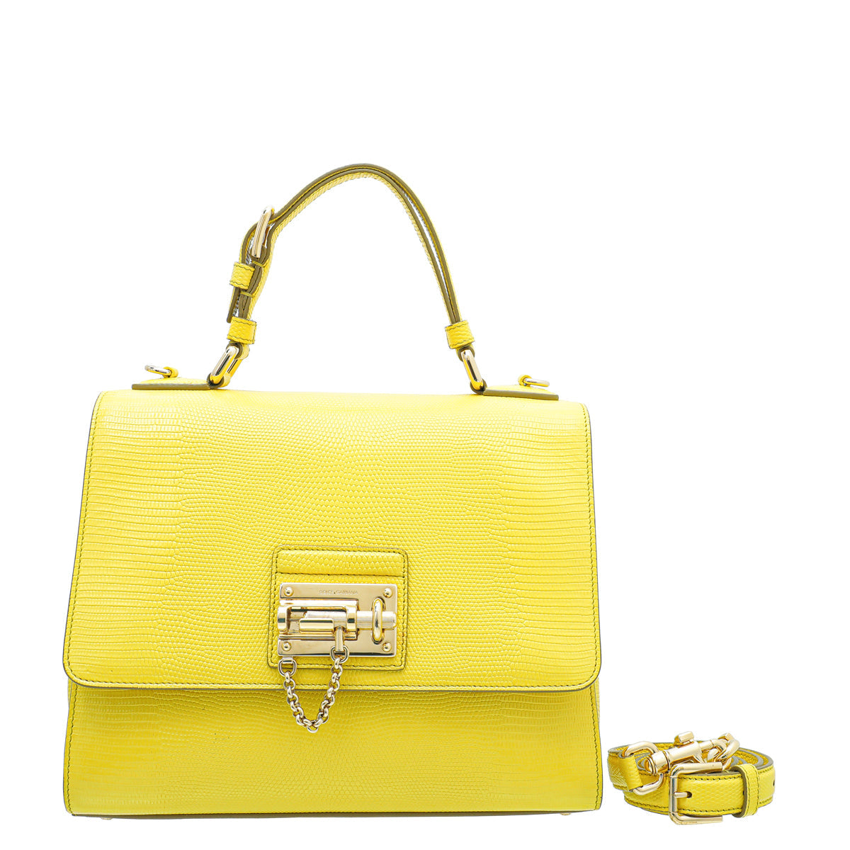 Dolce & Gabbana Yellow Lizard Print Miss Monica Top Handle Medium Bag