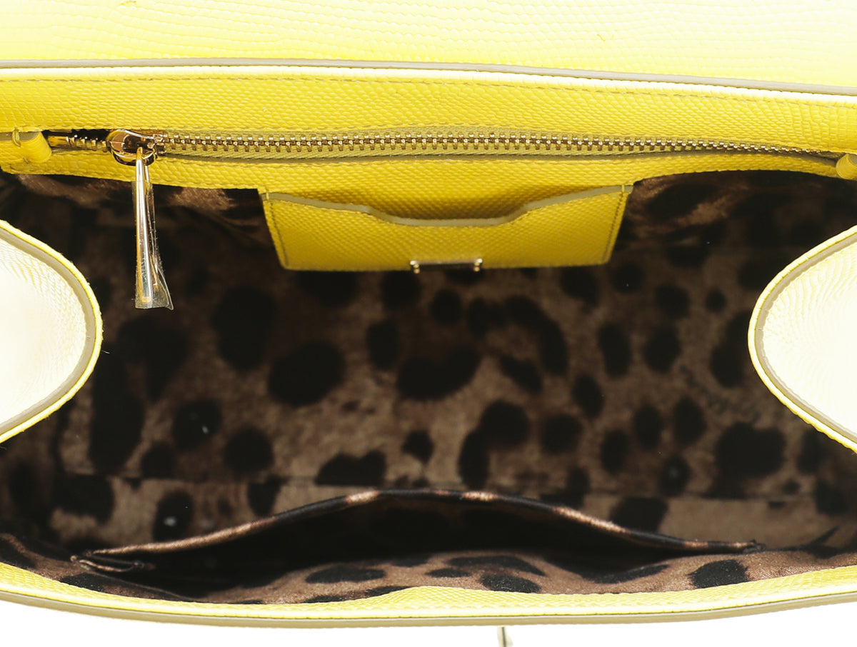 Dolce & Gabbana Yellow Lizard Print Miss Monica Top Handle Medium Bag