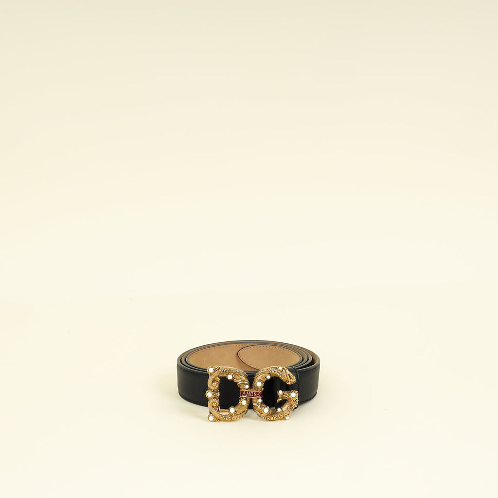 Dolce & Gabbana Black DG Amore Buckle Belt