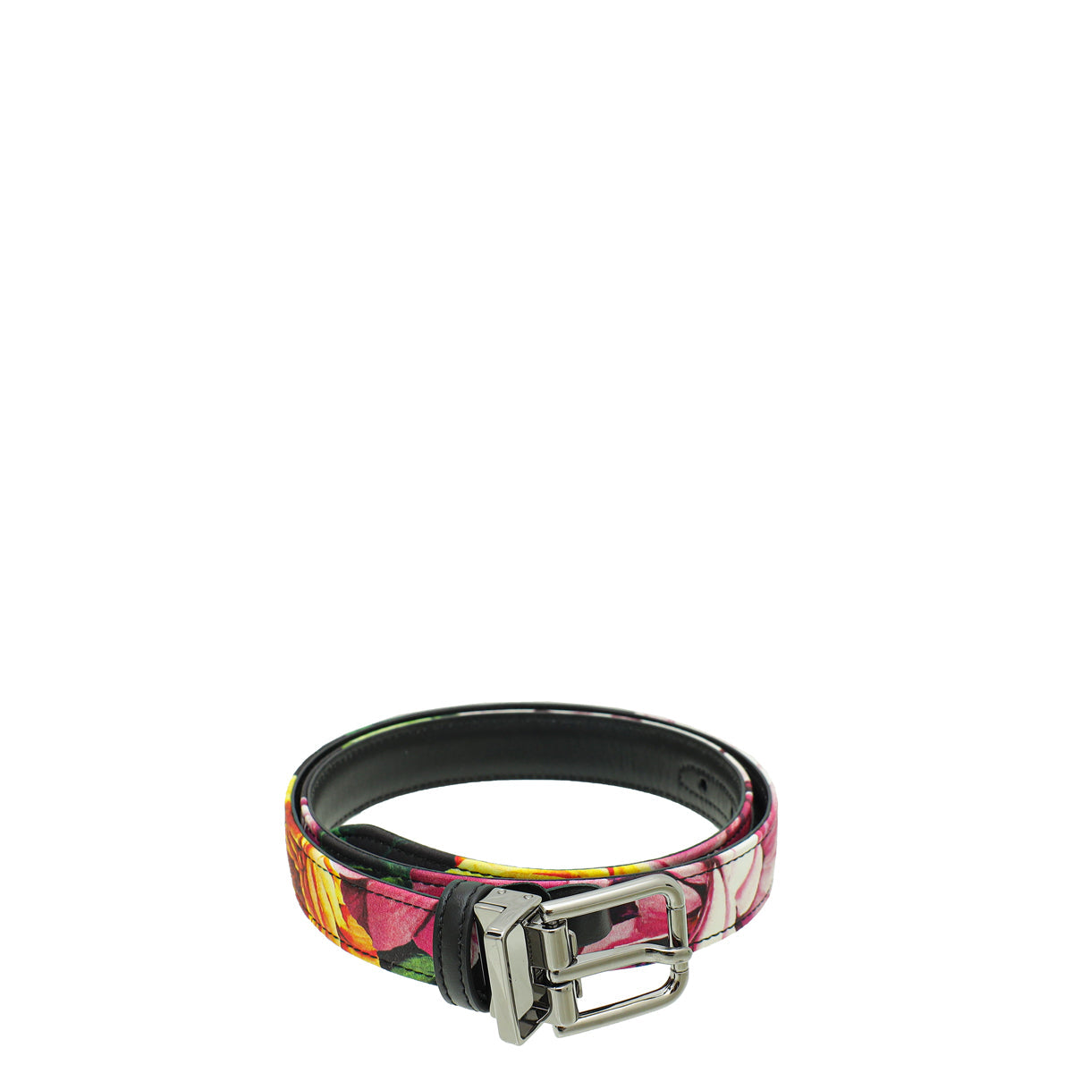 Dolce & Gabbana Multicolor Black Floral Fabric Buckle Belt 32