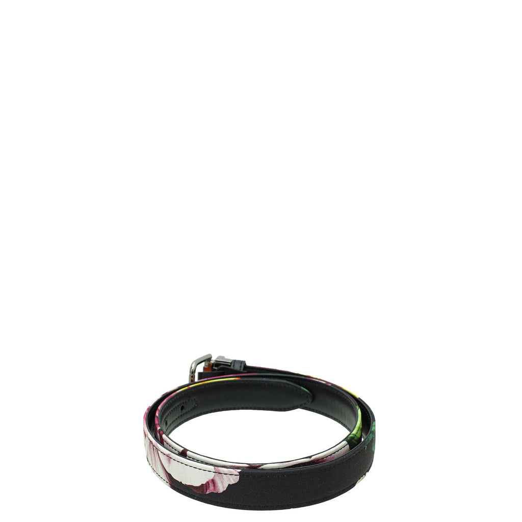 Dolce & Gabbana Multicolor Black Floral Fabric Buckle Belt 32