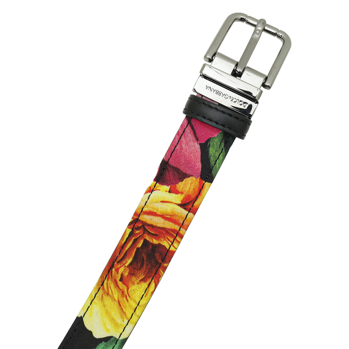 Dolce & Gabbana Multicolor Black Floral Fabric Buckle Belt 32