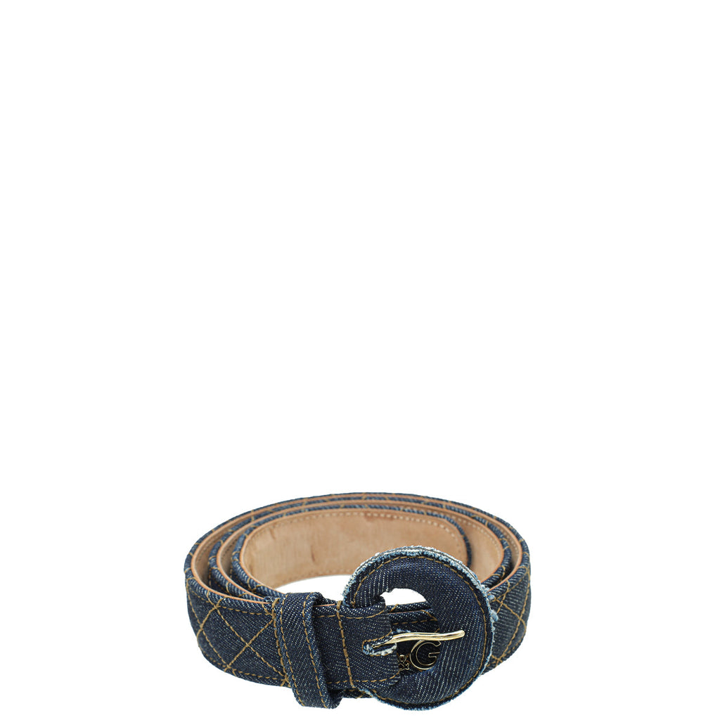 Dolce & Gabbana Blue Denim Quilted Logo Belt 34