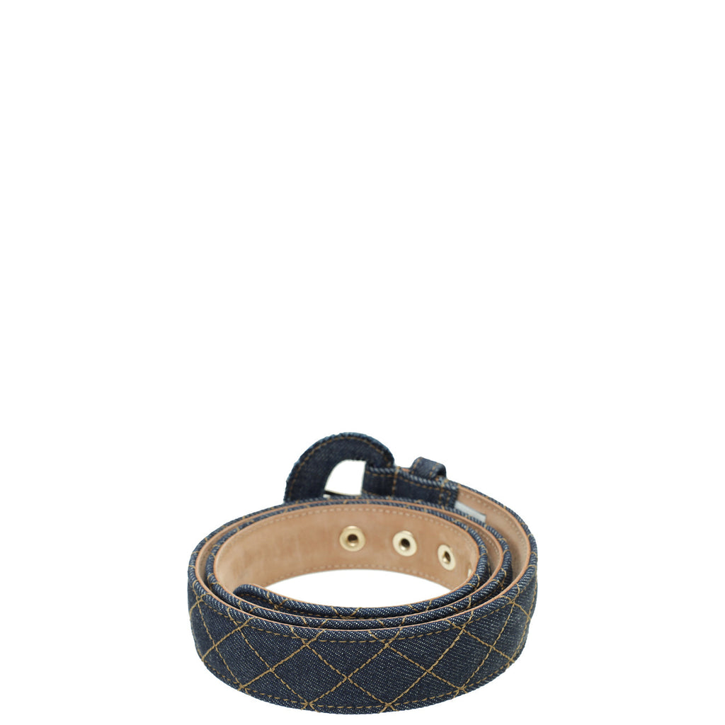 Dolce & Gabbana Blue Denim Quilted Logo Belt 34