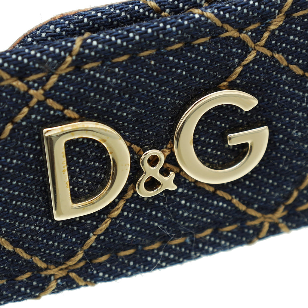 Dolce & Gabbana Blue Denim Quilted Logo Belt 34