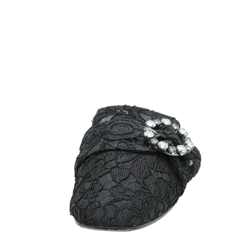 Dolce & Gabbana Black Lace Crystal Buckle Mules 39.5