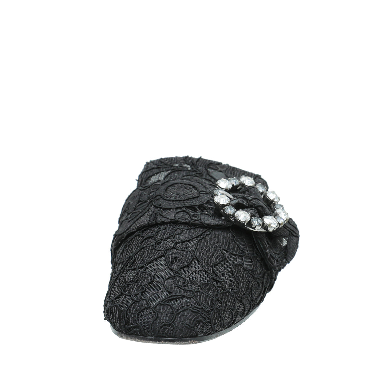 Dolce & Gabbana Black Lace Crystal Buckle Mules 39.5