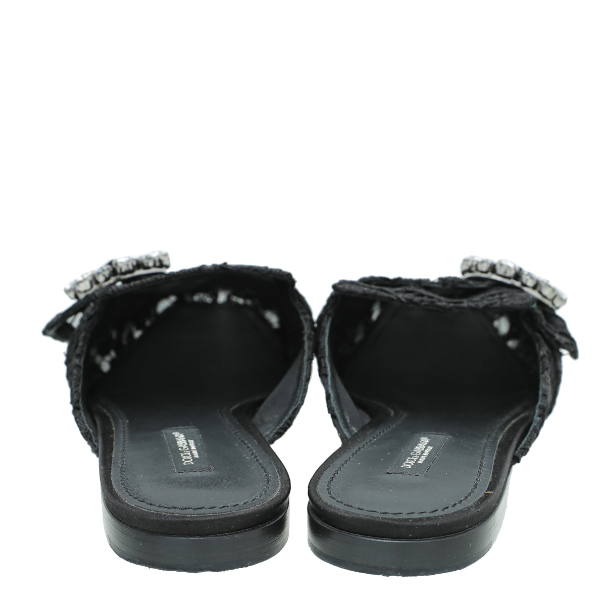 Dolce & Gabbana Black Lace Crystal Buckle Mules 39.5