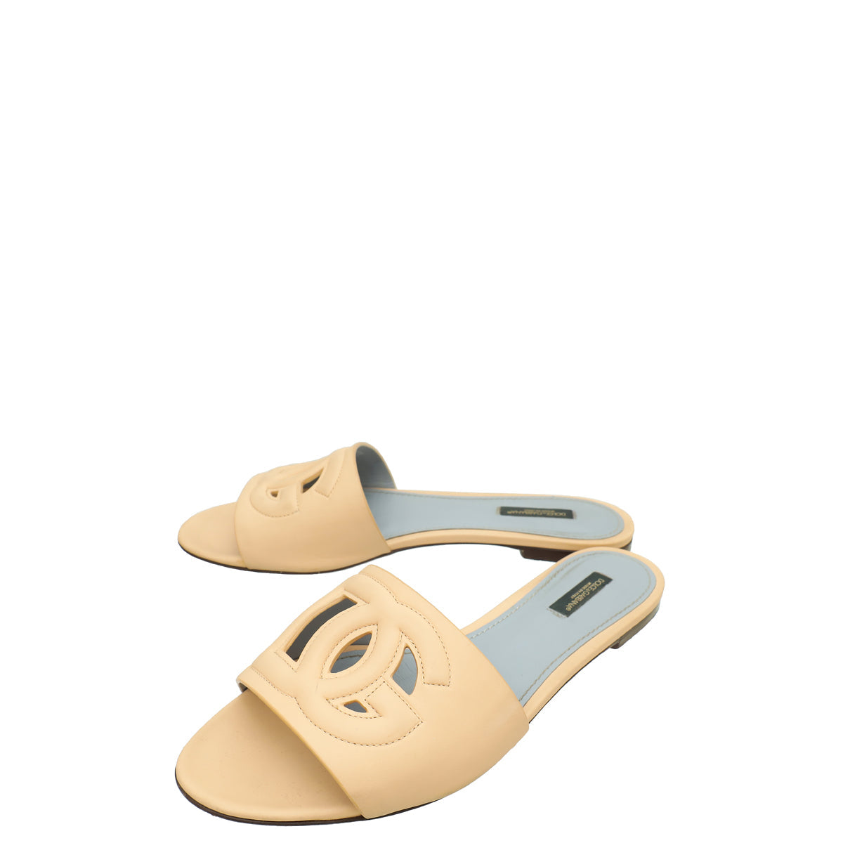 Dolce & Gabbana Nude Bianca Slides w/DG Millennials Cut Out Logo 39.5