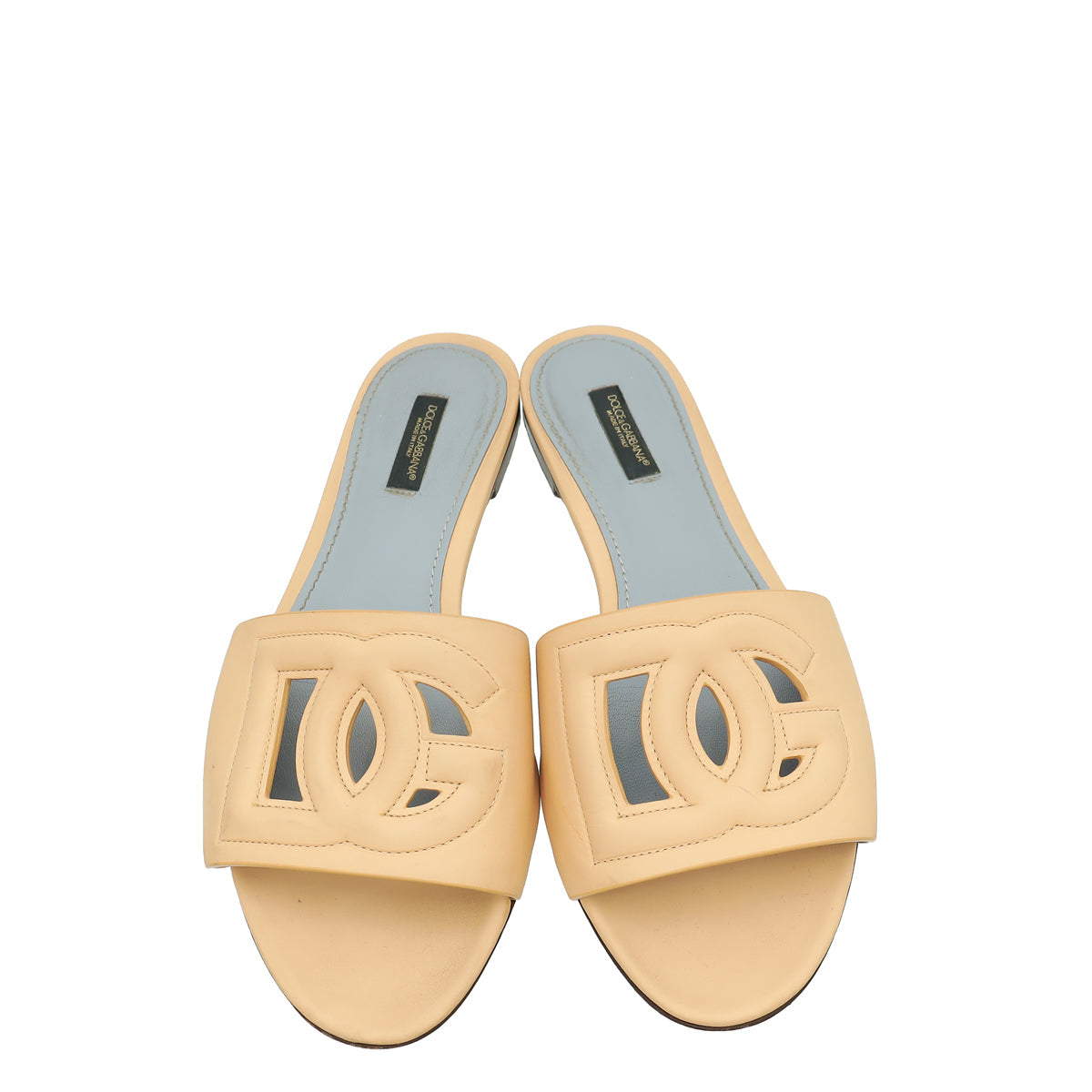 Dolce & Gabbana Nude Bianca Slides w/DG Millennials Cut Out Logo 39.5