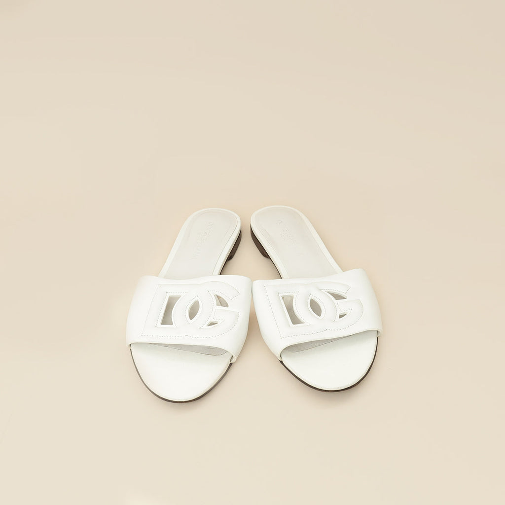 Dolce & Gabbana White DG Logo Cutout Slide Sandal 36