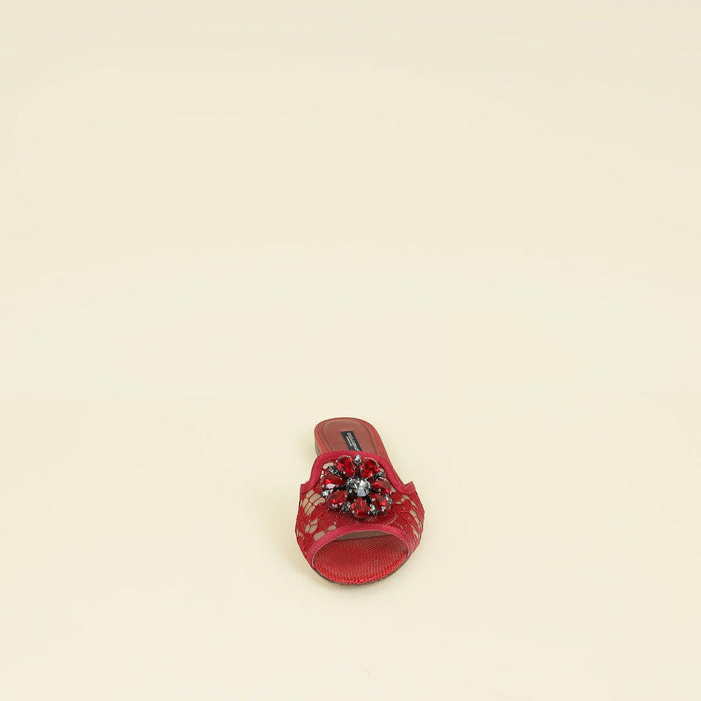 Dolce & Gabbana Red Bellucci Slide Flat Sandals 37.5