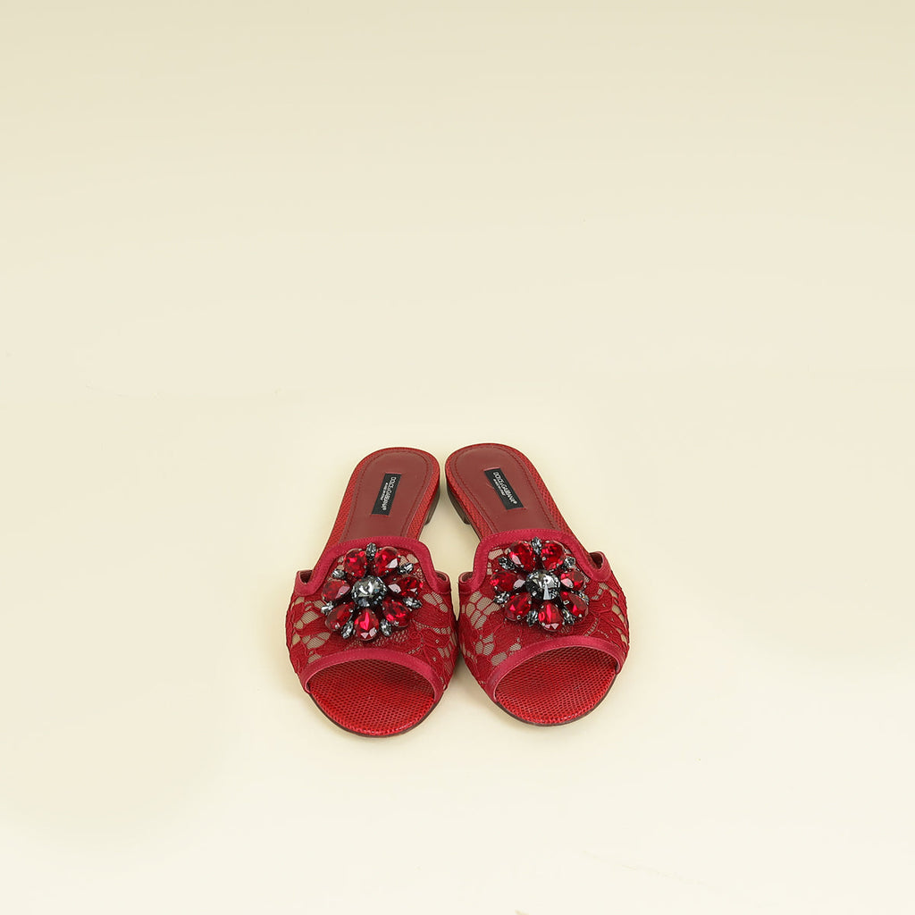 Dolce & Gabbana Red Bellucci Slide Flat Sandals 37.5