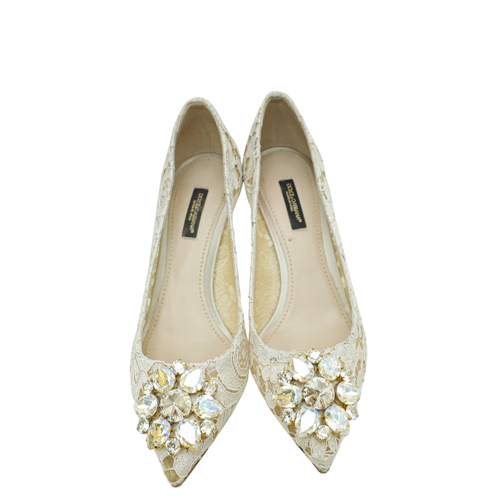 Dolce & Gabbana Light Grey Lace Bellucci Pump 37